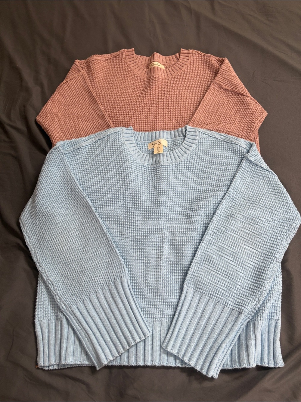 Set of 2-Jessica Simpson Waffle Knit Crewneck Sweaters